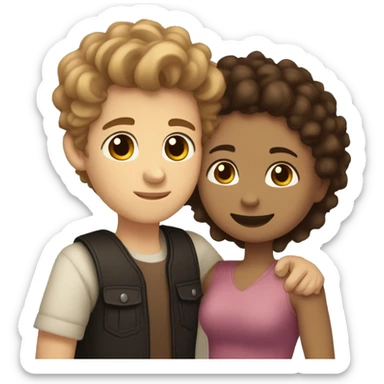 girl with light skin, hazel eyes and straight hair hugging a boy with fair skin, medium curly hair that is light brown and a tiny mustache and goatee and dark brown eyes sticker