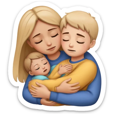 comforting parent hugging a crying child, warm and caring sticker