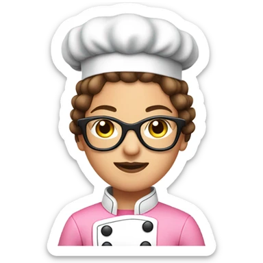 brown hair chef with black glasses and pigtail braids and a pink chef outfit sticker