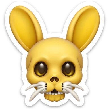 skull and bones yellow with rabbits ears kawai sticker