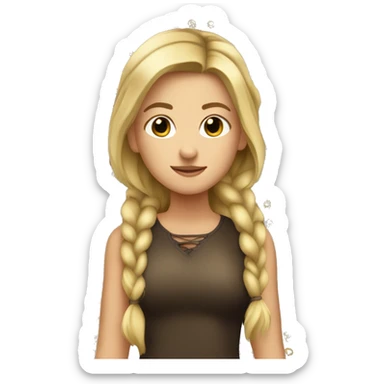 Dirty blonde girl with braid with a very dark bay horse sticker