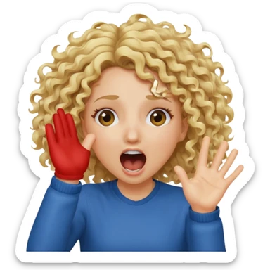 Emoji di ragazza bionda riccia che urla e mette una mano ben aperta in faccia davanti gli occhi sticker