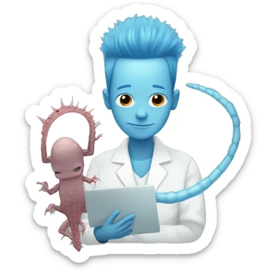 Blue hair guy is using xray, behind brown axolotle sticker