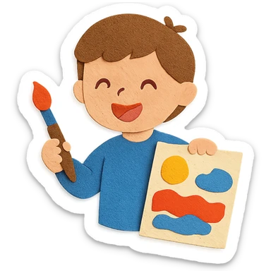kid painting with layered paper look sticker