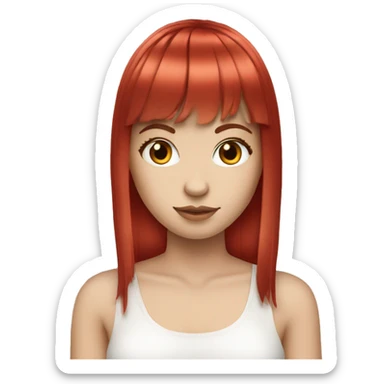 cherry red hair white girl with bangs sticker