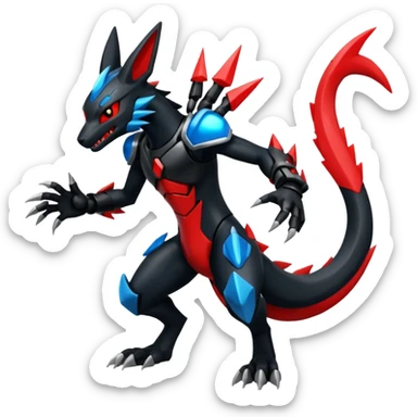 Edgy futuristic Zeraora-Salandit-Lucario-fusion sticker