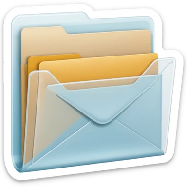 A simple emoji-style icon of a transparent white plastic folder, minimal and clean, with a visible envelope inside labeled “Henry Ballester”, subtle translucency, rounded corners, and soft shading. sticker