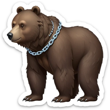 Full-body shot of realistic dark brown bear on all four legs, showing complete bear from head to tail, stern expression, ice chain collar sticker
