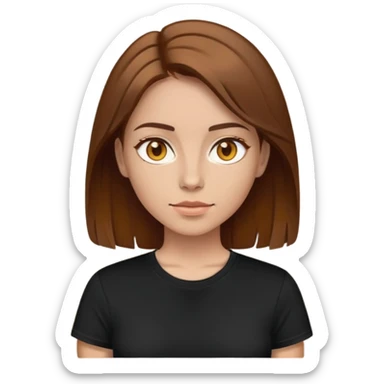 Mujer ojos color miel cabello castaño y camiseta negra  sticker