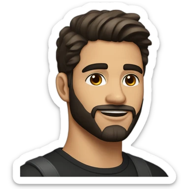 25 year old Hispanic man with a beard and thick eyebrows light skin, black shirt and side fades and a comb over with very dark brown eyes sticker