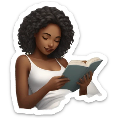 Beautiful girl in white top reading in bed sticker