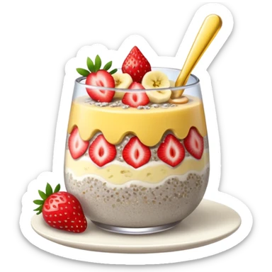 chia seed pudding with strawberry and banana toppings sticker