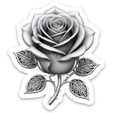Black and silver filigree rose bud, 3D, extremely detailed design sticker