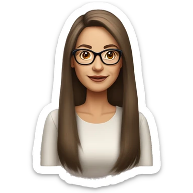 50 years old girl
long brown hair with straight styling
light skin
glasses with refined frame
Brown eyes with cat eye liner sticker