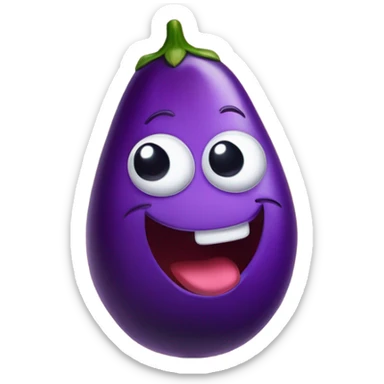 Whimsical cartoon style, a vibrant purple eggplant character lying exhausted on a pastel gradient background. Anthropomorphic vegetable with goofy tired expression, dangling tongue (vintage animation style), X-shaped starry eyes, and jelly-like limp limbs. Soft curved design inspired by Pixar/Disney cute creatures, organic textures with glossy highlights. Playful absurdist mood, innocent vegetable personality emphasized by soft shower lighting and squashy proportions. Exaggerated comic fatigue details, 3D render with plush toy aesthetic sticker
