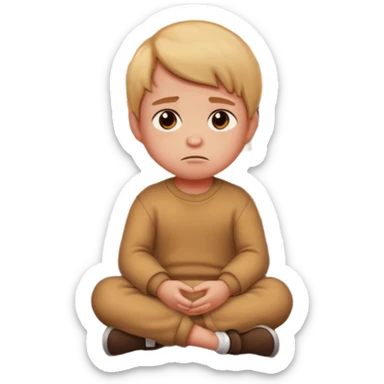 small child sitting sadly with a street on fire behind him, apple style emoji sticker