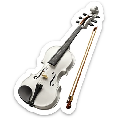 A pristine, pure white violin, highly detailed and elegant, subtle sparkle and soft glow, wearing a small festive New Year hat, animated style, 3D shading, high resolution, cheerful and festive mood, minimalistic background, perfect for Telegram premium emoji or sticker sticker