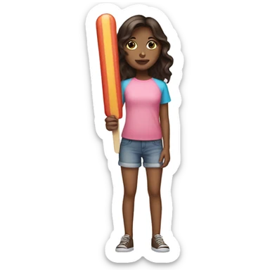 brunette girl with long popsicle  sticker