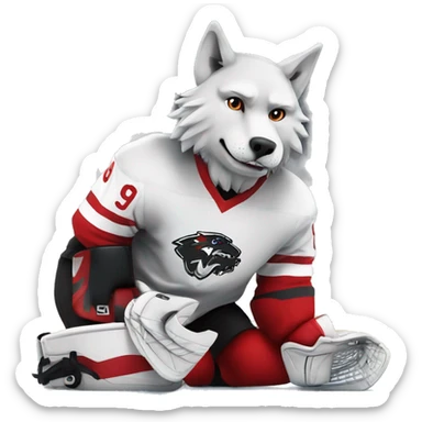 A wolf hockey player lies on the ice in a red white and black uniform A wolf hockey player lies on the ice in a red white and black uniform sticker