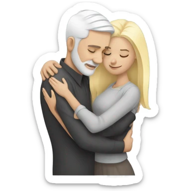 White man - grey hair - hugs blonde girl with eyes closed  sticker