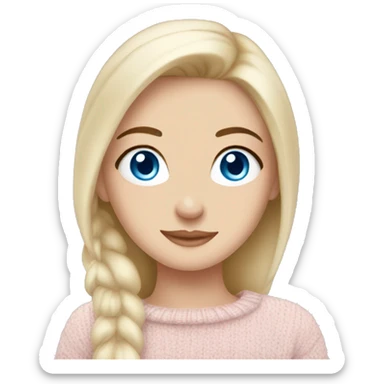 Pretty blue eyed white girl with light pink sweater reading cozy sticker