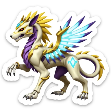 Colorful Skeletal masked armored Solgaleo-Raikou-Pokémon-Digimon-Fakémon-fusion-hybrid-creature, full body sticker