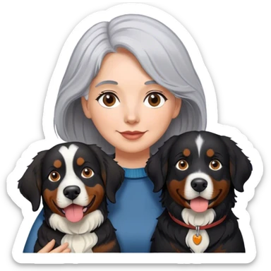 Gray hair Woman with Bernese mountain dog black lab sticker