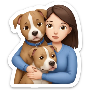 White brunette woman hugging large beige pitbull dog sticker