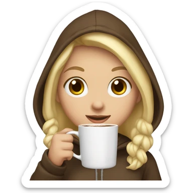 Blonde girl wearing a hoodie drinking hot chocolate  sticker