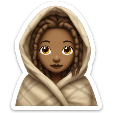 girl with brown dread loc hair and light skin cuddled in a blanket sticker