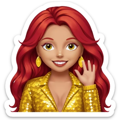 Jesy Nelson from Little Mix with long red hair, yellow sequin outfit sticker