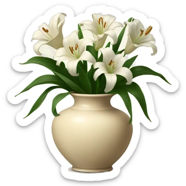Vintage beige vase filled with white lilies sticker