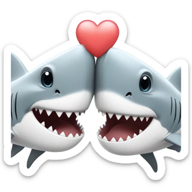 2 sharks kissing with white hearts around them sticker