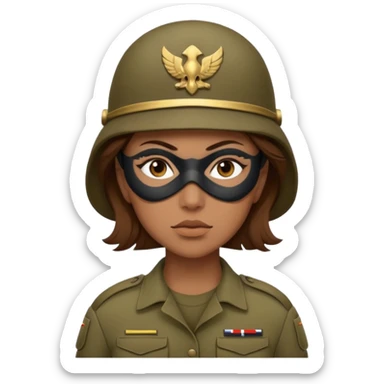 woman soldier with brown hair and wearing mask sticker