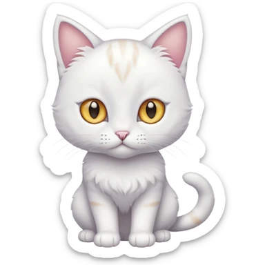 White beautiful elegant slim cute pretty realistic feline with heterochromia, full body sticker