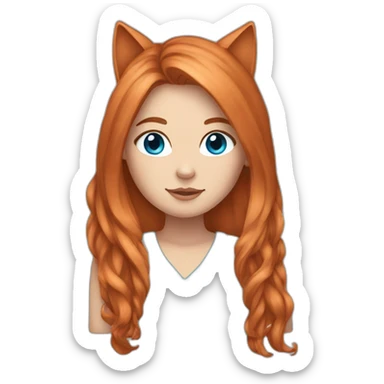 white girl with long copper hair, blue eyes and cat ears sticker