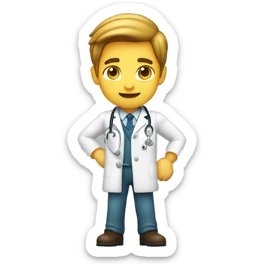 young male doctor flexing one of his biceps, yellow skin, brown hair, using 2 colors: #ff9800 and #32b5a5 sticker
