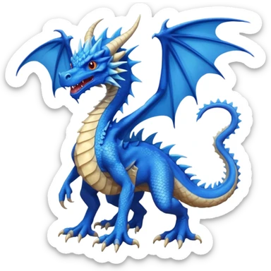 Hydra emoji – full body, blue dragon-like creature, 3 heads, wings, 4 legs, tail, slight side angle
 sticker