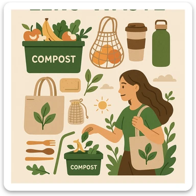 zero waste, composting, reusable items, green lifestyle, eco-conscious living sticker
