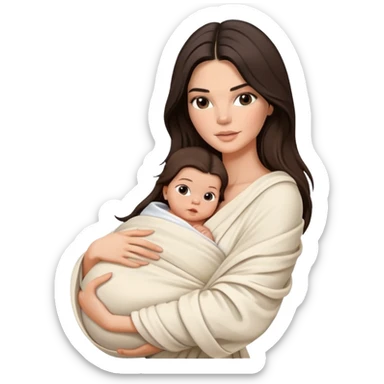 brunette Kendall Jenner with long hair holding newborn baby in swaddling cloth sticker