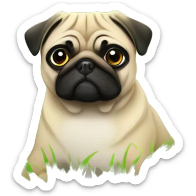 a pug lied in the grass with flowers in front of him sticker