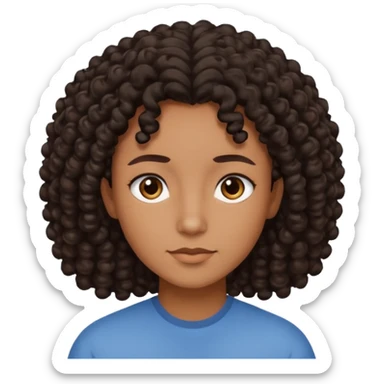 This is a cartoon-style avatar of a person with dark light curly hair, brown skin, and a calm expression sticker
