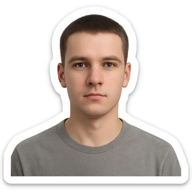 young man with short haircut, neutral facial expression sticker