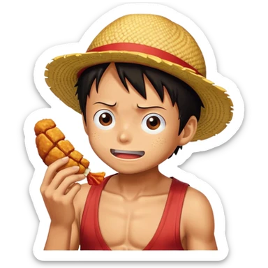 Luffy comiendo un pedazo de pollo sticker