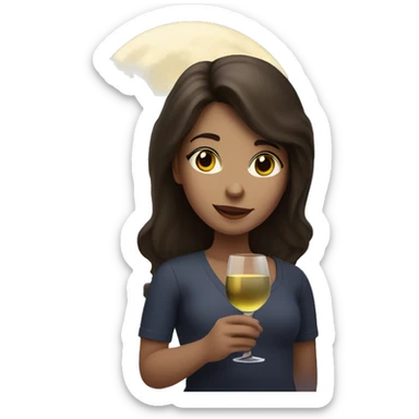 Medium-haired Brunette Girl under the moon with wineglass in hand sticker