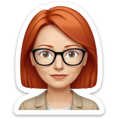 middle age Red head long straight hair pale skin wearing glasses sticker