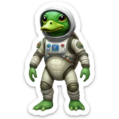 Turtle duck alien in spacesuit full figure sticker