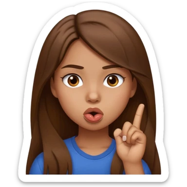 Emoji Fille cheveux long et brun yeux brun avec un doigt dans la bouche comme le truc baka sticker
