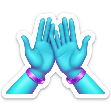 futuristic glowing clapping hands, purple and cyan glow, dark background sticker
