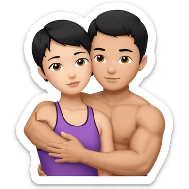 buff Asian Man black hair hugging girl with black pixie cut  sticker
